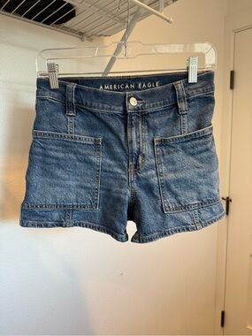 American Eagle Outfitters Dark Blue Denim Patch-Pocket Shorts